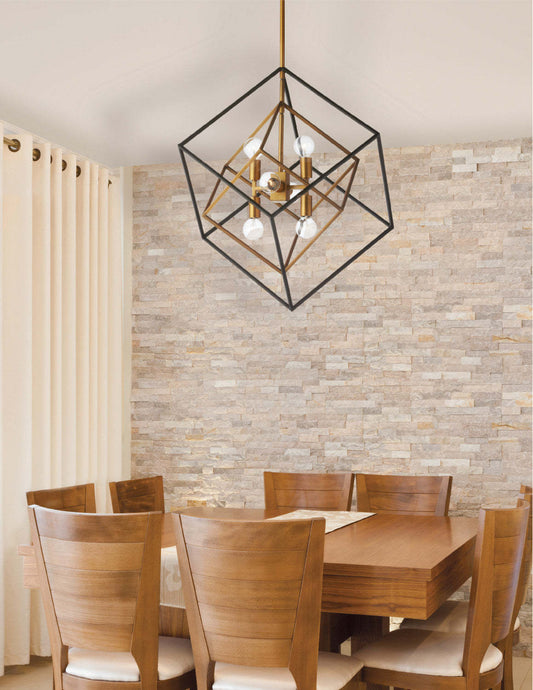 Dainolite Kappa 6 Light Pendant Vintage Bronze/Matte Black Finish Lamp|Luminaire suspendu Kappa de Dainolite avec  fini bronze rétro et noir mat, et 6 ampoules