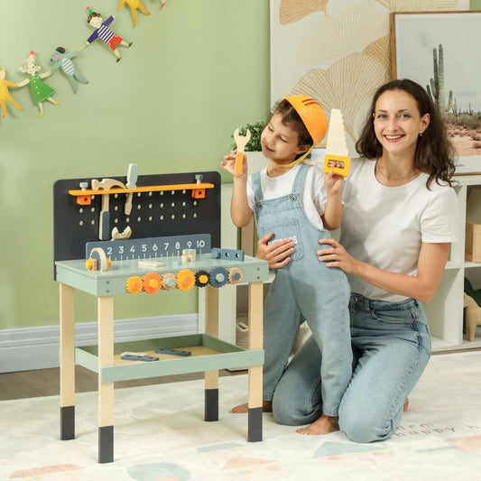 Qaba Etabli Pour Enfants, Ensemble D'outils Pour Enfants, Banc A Outils De 49 Pièces, Jeu De Simulation De Construction