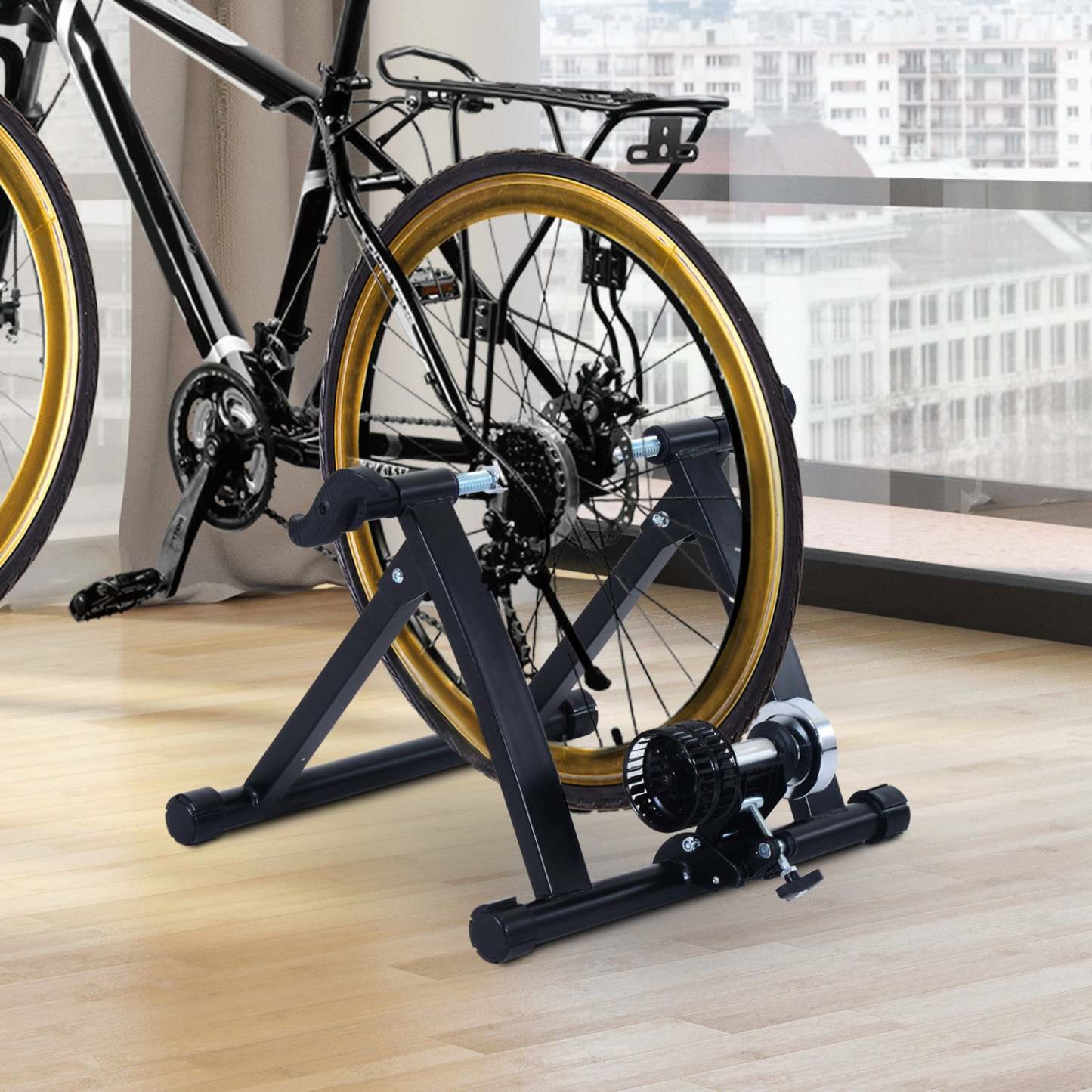 Soozier Velo D'interieur Velo D'exercice Trainer Support Stationnaire Ventilateur Pliant Turbo (noir