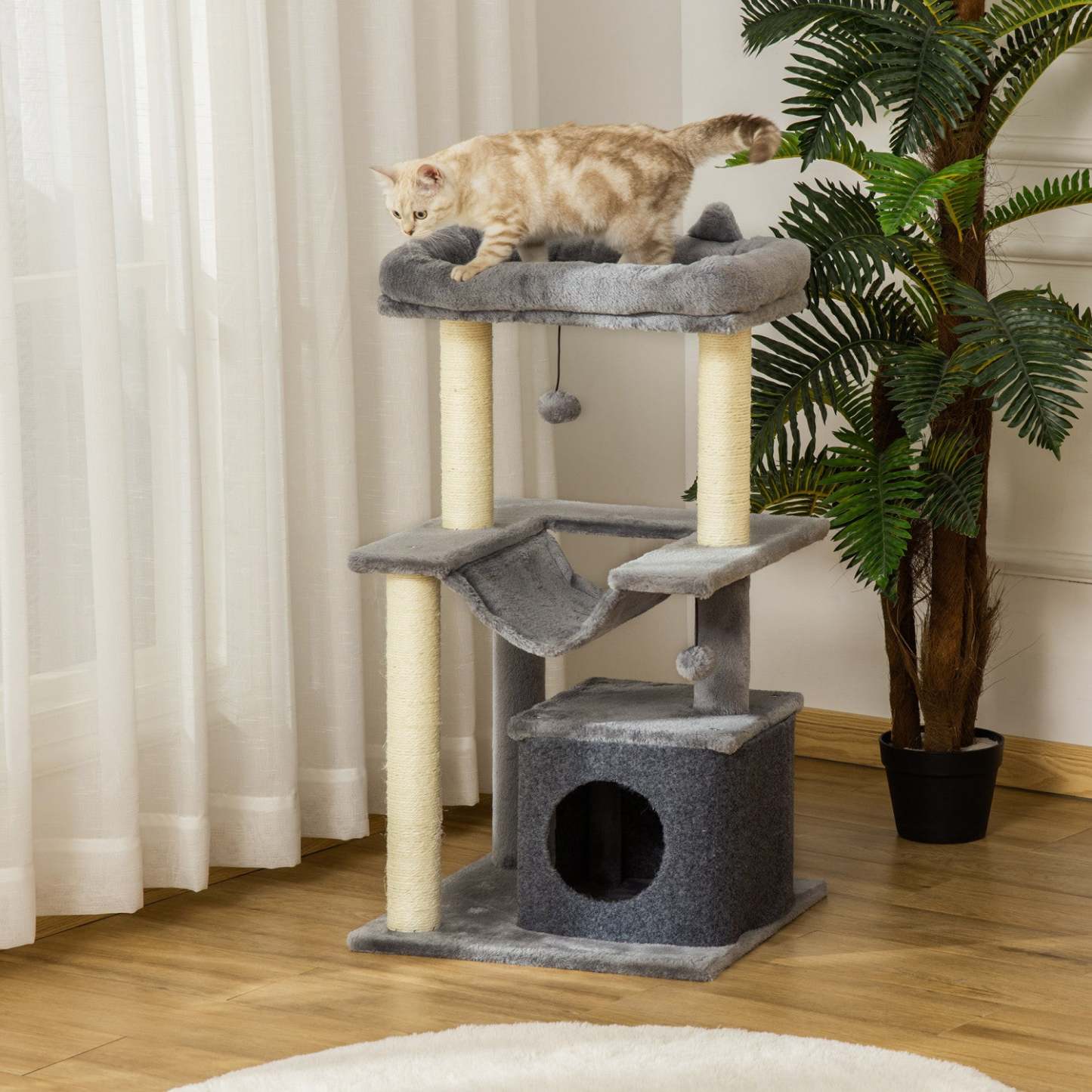 Pawhut Tour d'arbre à chat Maison pour chaton à plusieurs niveaux avec griffoir Condo Hamac Lit Balle Jouet - 19 | Pawhut Arbre À Chat Tour À Plusieurs Niveaux Maison Pour Chaton Avec Poteau À Gratter Hamac Lit Jouet Balle