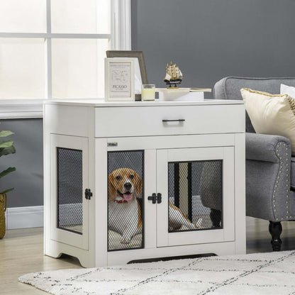 Pawhut 32in Dog Crate Furniture With Cushion, 2 Doors, Dog Kennel End Table With Storage, Indoor Dog|Pawhut 32in Meuble de Cage pour Chien avec Coussin, 2 Portes, Table d'Appoint avec Rangement, Cage d'Intérieur pour Chien