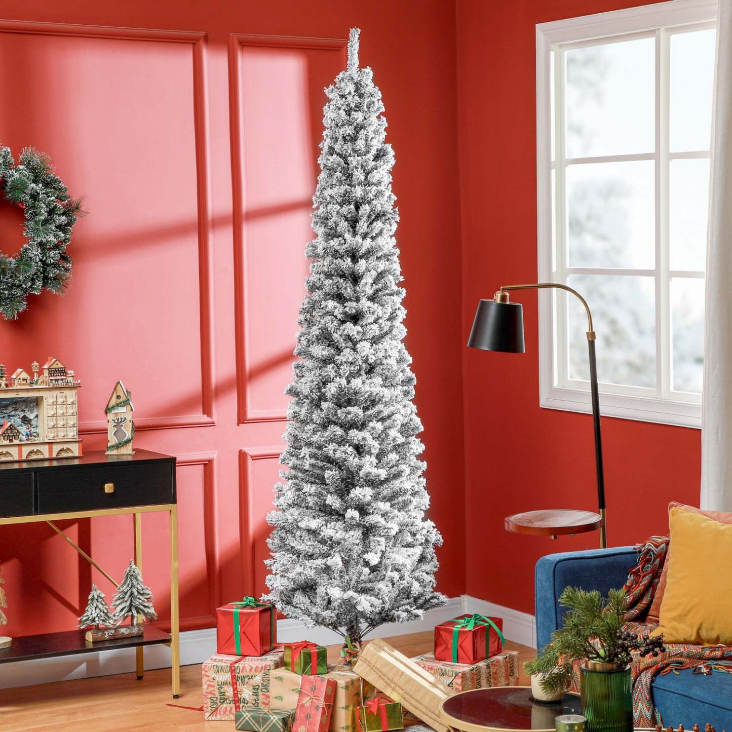Homcom Arbre De Noël Artificiel Fin Floqué De Neige Artificielle 7.5pi