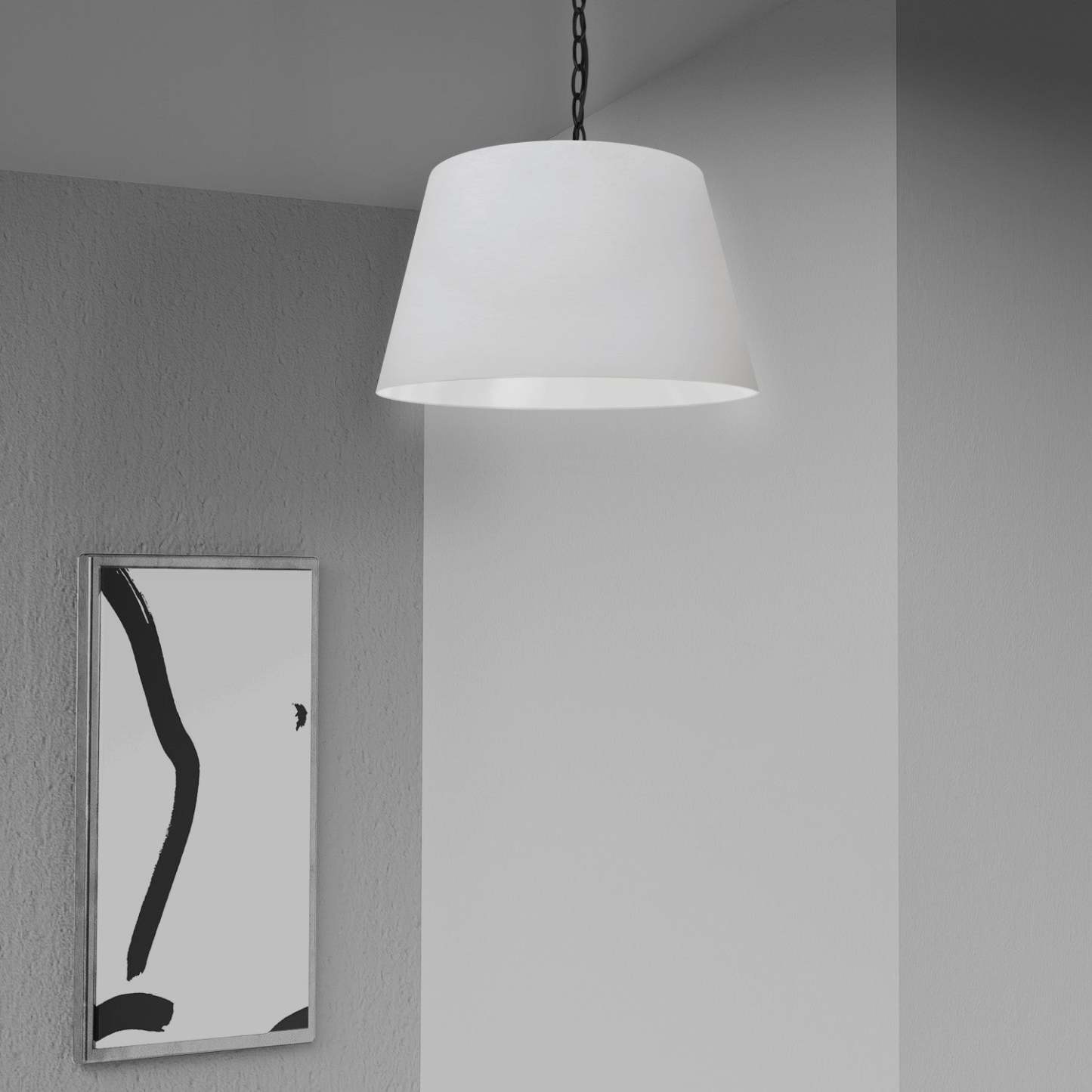 Dainolite Brynn 1 Light Pendant Small Black Finish White Shade Lamp|Petit luminaire suspendu Brynn de Dainolite avec abat-jour blanc, fini noir et 1 ampoule