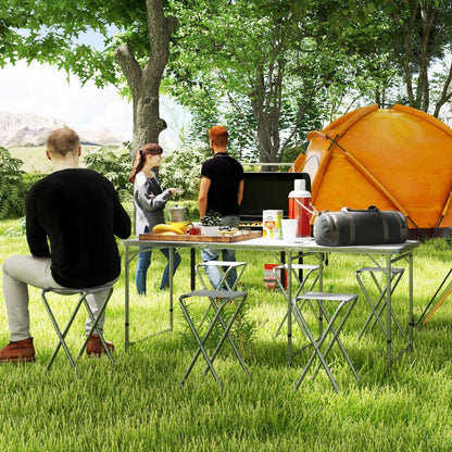 Outsunny Table de Camping et Chaises, Table de Pique-nique Pliable et 6 Tabourets