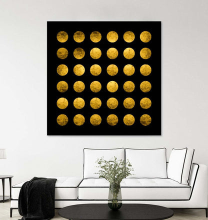 Œuvre d'art murale géante « Golden Spots Black » 54 x 54