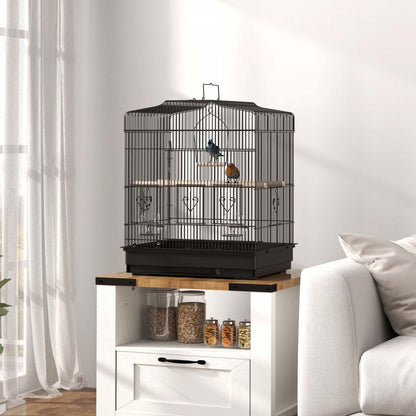 Pawhut 23 Cage à Oiseaux pour Pinsons, Canaris, Perruches, Cage à Perroquet avec Accessoires et Poignée, Noir