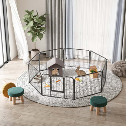 Pawhut Heavy Duty Dog Playpen, 8 Panel 23.5 Height Metal Pet Puppy Exercise Pen, Diy Design, Outdoo|Luxe Parc Enclos Modulable Acier 8 Panneaux Et 1 Porte Pour Chiens 80l X 60h Cm Noir