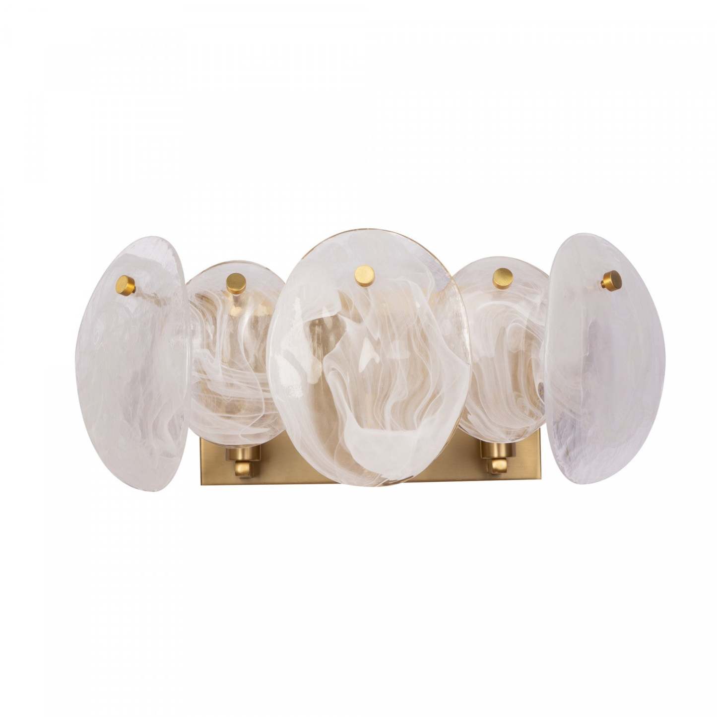 Meuble-lavabo de salle de bain à 3 lumières Lily, laiton brossé avec lampe en verre de style Murano blanc vaporeux | Luminaire De Salle De Bain A 3 lampes Lily, Laiton Brosse Et Verre Genre Murano Blanc Vaporeux