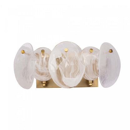 Meuble-lavabo de salle de bain à 3 lumières Lily, laiton brossé avec lampe en verre de style Murano blanc vaporeux | Luminaire De Salle De Bain A 3 lampes Lily, Laiton Brosse Et Verre Genre Murano Blanc Vaporeux