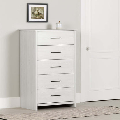 Commode Fernley 5 tiroirs - Pin blanc|Commode verticale Fernley à 5 tiroirs - pin blanc