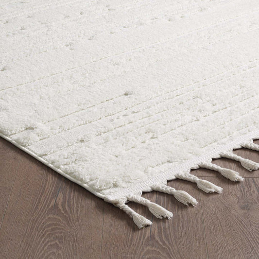 Carpette à poil long Quinto crème à motif de vagues - 2 pi 7 po x 8 pi