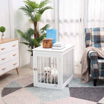 Pawhut Cage Pour Chien En Bois, Table D'Extrémité De Chenil Pour Chiot, Maison Décorative Pour Animal Avec Porte Avant