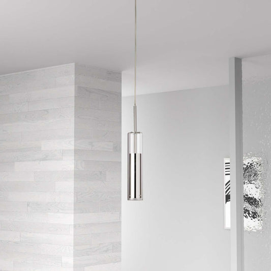 Luminaire suspendu Luna de Dainolite en verre transparent, avec finition chromé poli et ampoule à DEL de 6 W