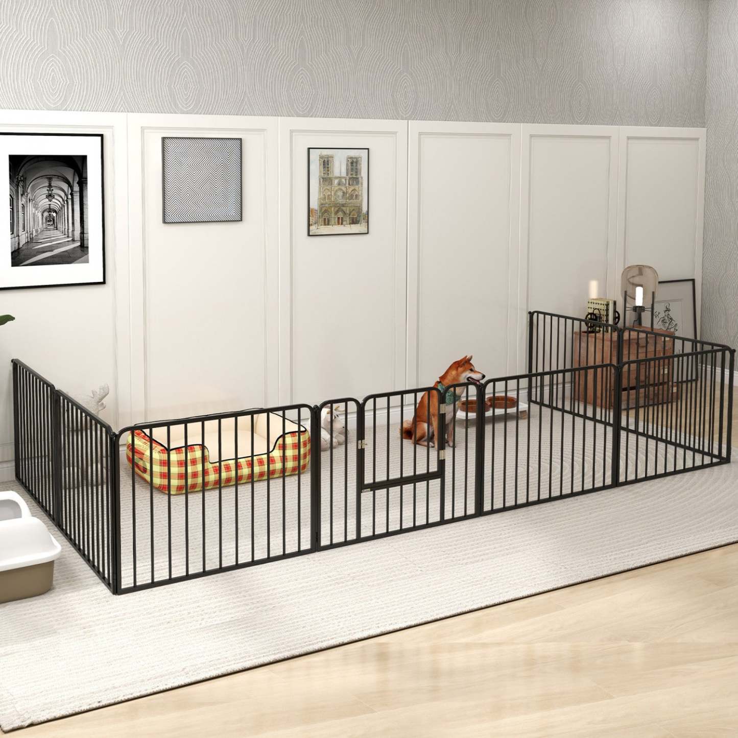 Pawhut Heavy Duty Dog Playpen, Steel Dog Pen With Door, Pet Exercise Fence, Outdoor Indoor Diy Desig|Pawhut Parc Pour Chien, 8 Panneaux De 24 De Hauteur En Acier, Enclos D'exercice Pour Chiots, Design