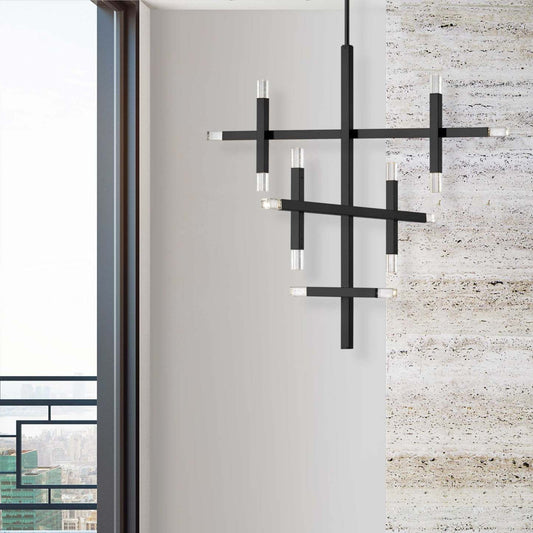 Dainolite Francesca Chandelier 42w Matte Black Acrylic Diffuser Lamp|Lustre Francesca de Dainolite en acrylique qui diffuse la lumière, avec fini noir mat et ampoule de 42 W
