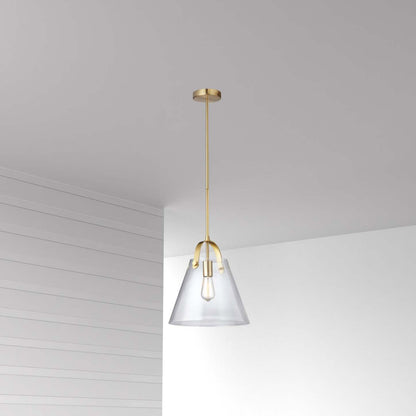 Luminaire suspendu moyen Polly de Dainolite en verre transparent, avec fini laiton vieilli et 1 ampoule