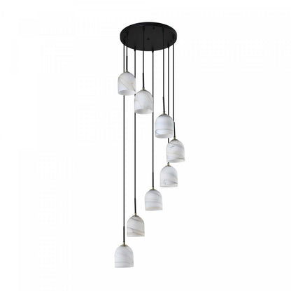Lustre Crema à 8 lumières 18,5, noir, laiton brossé avec lampe en verre de style albâtre | Lustre A 8 lampes Crema De 18,5 po, Noir, Laiton Brosse Avec Verre Genre Albatre
