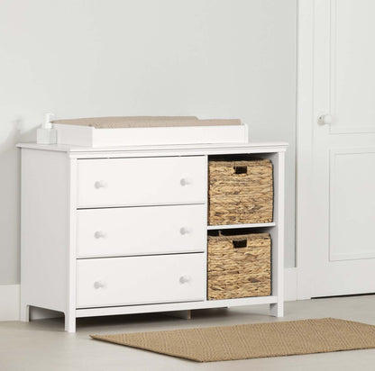 Cotton Candy Changing Table With Removable Rim, Drawers, And Open Storage - Pure White | Cotton Candy Table A Langer Avec Pourtour Amovible - Blanc Solide