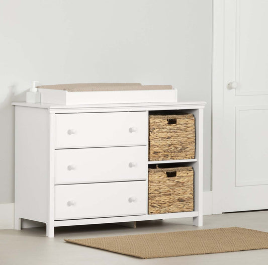 Cotton Candy Changing Table With Removable Rim, Drawers, And Open Storage - Pure White | Cotton Candy Table A Langer Avec Pourtour Amovible - Blanc Solide