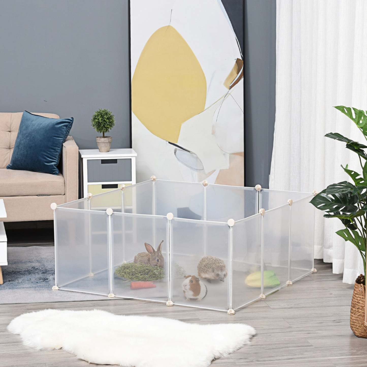 Pawhut Parc Pour Animal Domestique, Cage Pour Petit Animal Cloture Ouverte En Plastique Portable 12