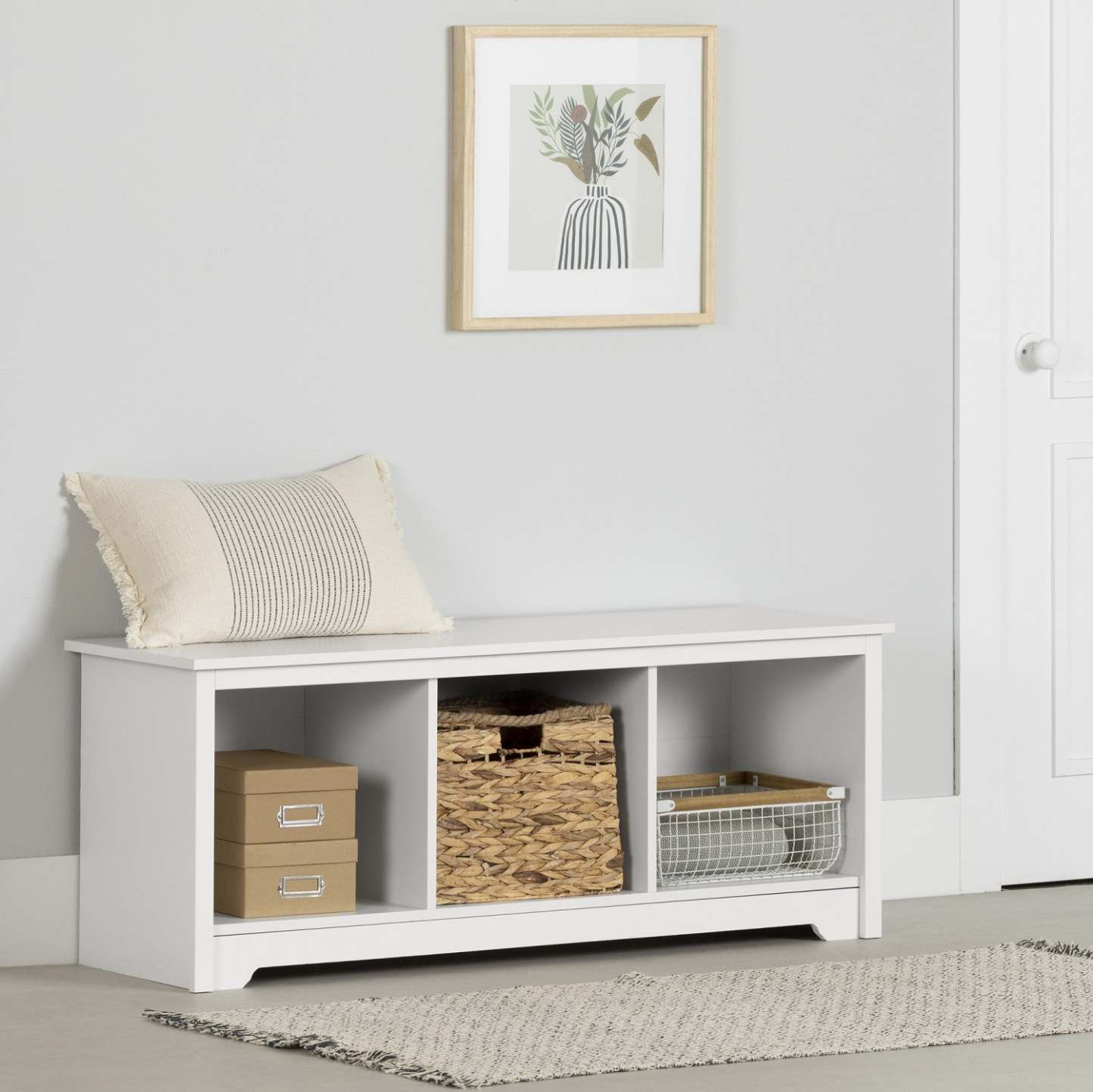 Banc de rangement Vito Cubby - Blanc pur | Vito Banc Avec Rangement - Blanc Solide