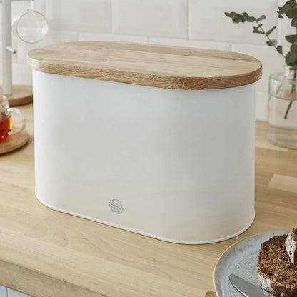 Salton Swan Nordic Bread Bin with Cutting Board - White|Boîte à pain Swan de style nordique avec planche à découper - blanche