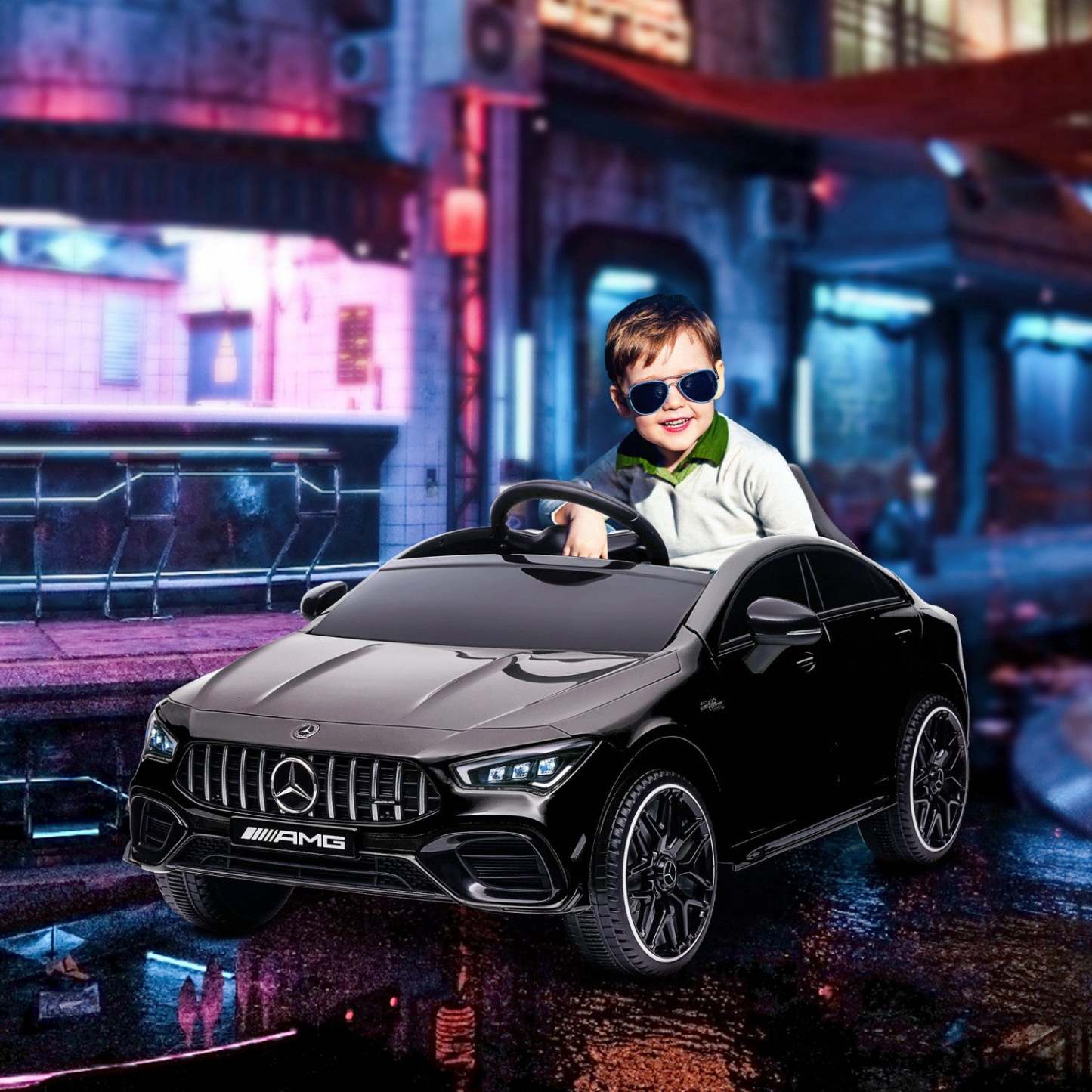 Qaba Mercedes-amg Cla 45 Voiture Électrique 12 V Sous Licence Pour Enfants Alimentée Par Batterie Av