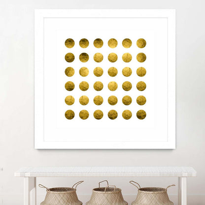 Œuvre murale encadrée blanche et mate « Golden Spots White » 36 x 36