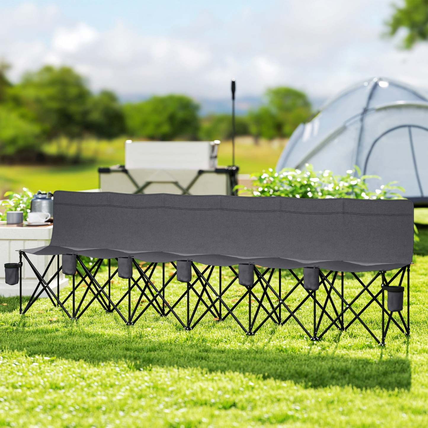 Chaise de camping pliante 6 places Outsunny avec porte-gobelet pour le camping, gris foncé