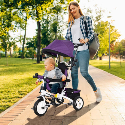 Qaba Tricycle Pour Tout-petits, Poussette De Vélo 6 En 1 Pour Bébé Avec Auvent Pliable, Panier De Rangement, Système De Sécurité À 5 Points