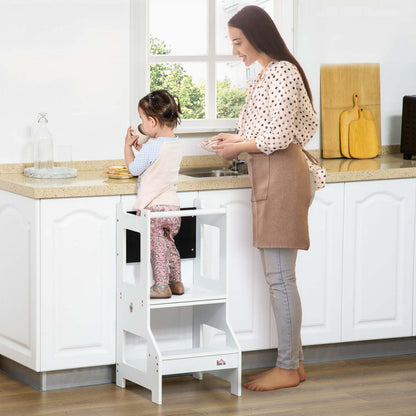 Qaba 2-en-1 Aide de Cuisine pour Enfants Tabouret, Ensemble Table et Chaise Détachable, Enfants Standin|Homcom 2 En 1 Tabouret De Cuisine Pour Enfants, Ensemble Table Et Chaise Détachable, Tabouret Pour E
