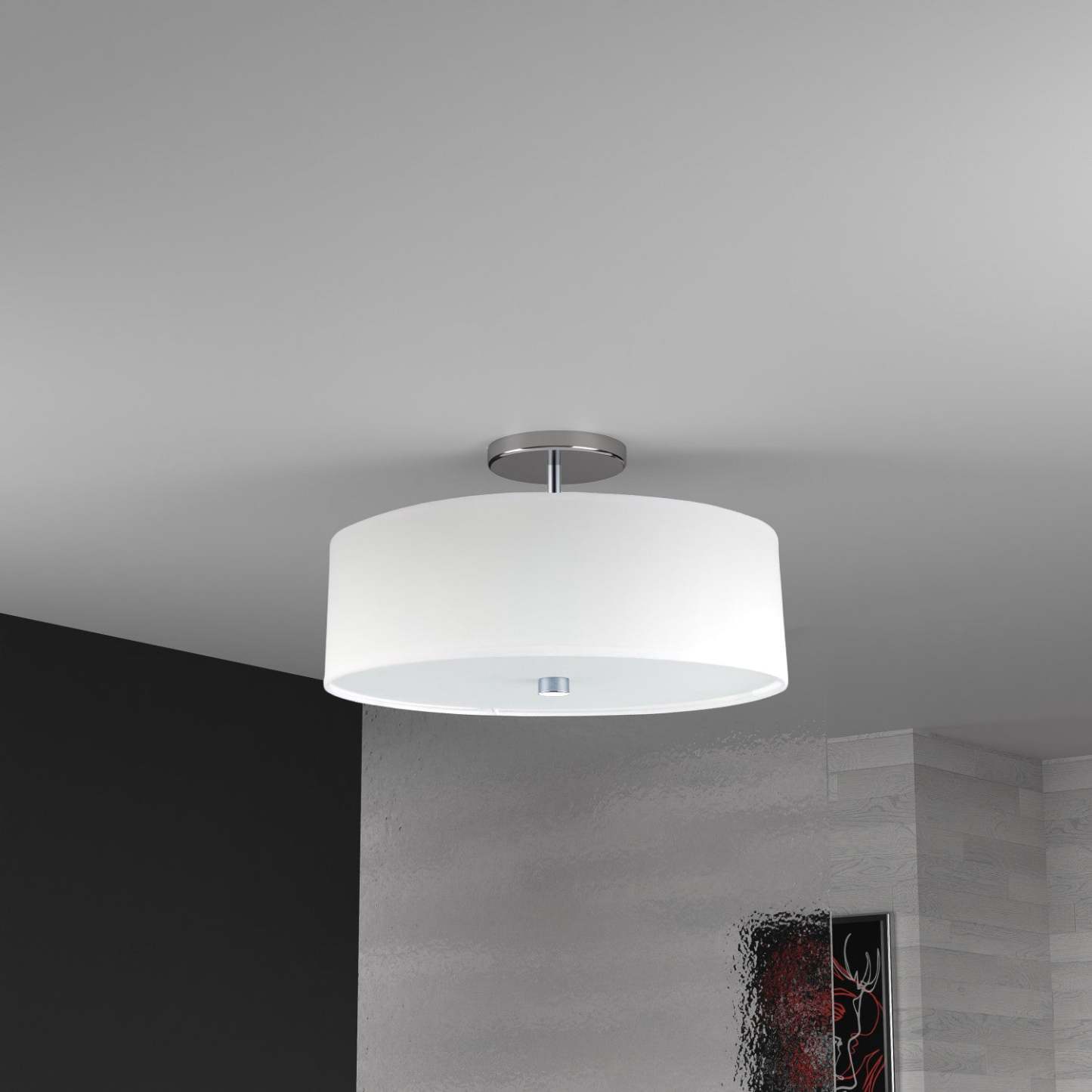 Dainolite Everly 3 Light Semi-flush Mount Polished Chrome Finish White Shade Lamp|Plafonnier semi-affleuré Everly de Dainolite avec abat-jour blanc, fini chromé poli et 3 ampoules