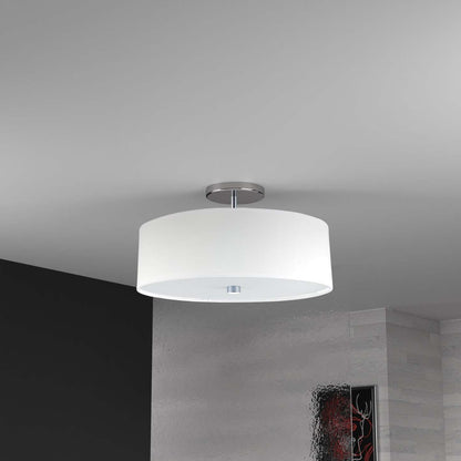 Dainolite Everly 3 Light Semi-flush Mount Polished Chrome Finish White Shade Lamp|Plafonnier semi-affleuré Everly de Dainolite avec abat-jour blanc, fini chromé poli et 3 ampoules