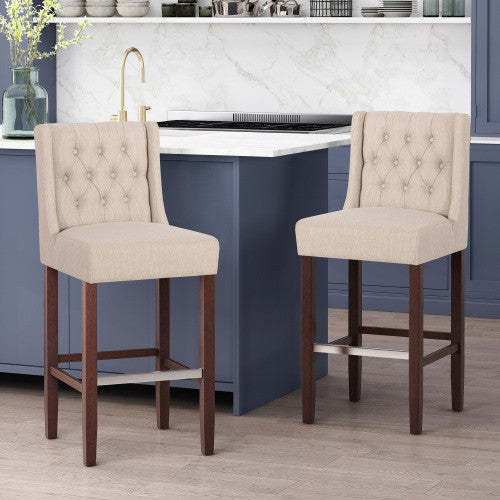 Ensemble de 2 tabourets de bar à hauteur de comptoir Bruce 30,5 avec pieds en métal et revêtement en tissu - Beige | Ensemble De 2 Tabourets De Bar Bruce De 30,5 Po – Hauteur Comptoir – Pattes En Métal Et Tissu Rembourre - Beige