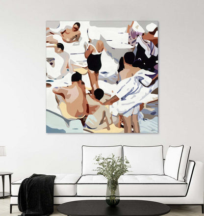 Œuvre d'art murale géante « Tammy &amp; Greg's Pool Party » 72 x 72