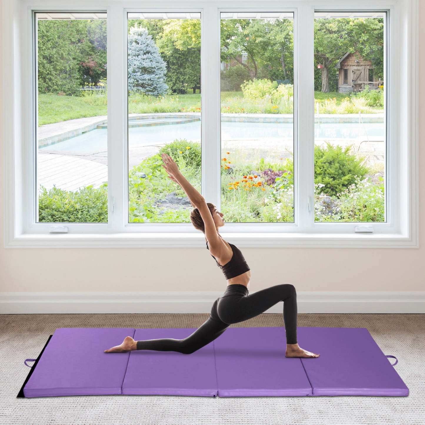 Soozier 4ftx8ftx2inch Tapis De Gymnastique En Cuir Pu Pliant Pour Tumbling Arts De Yoga Exercice 4 Panneau (|Soozier 4ft X 8ft X 2inch Tapis De Gymnastique Tri-plies Avec Poignees De Transport, Violet