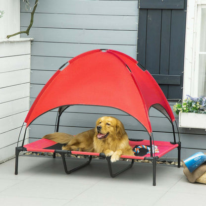 Pawhut Lit Élevé Refroidissant Pour Animaux De Compagnie Lit Pour Chien Portable Avec Auvent Pour Chiens De Grande Taille, Intérieur &amp; Extérieur