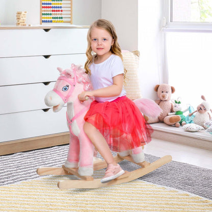 Qaba Kids Cheval à bascule en peluche jouet à bascule pour enfant avec fils réalistes rose
