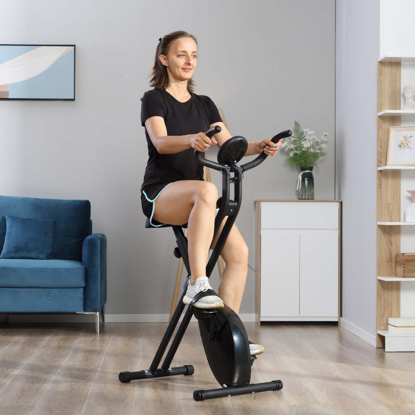 Soozier Velo D'exercice Pliable X Avec 8 Niveaux De Résistance Vélo Stationnaire De Fitness Cardio