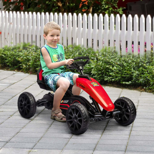 Aosom Kart à Pédales Pour Enfants, Voiture à Pédales Avec Essieu Pivotant, Seau réglable, Frein à Main
