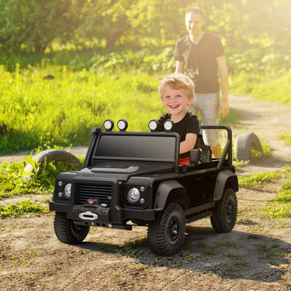 Voiture électrique Qaba Land Rover sous licence pour enfants, camion à conduire alimenté par une batterie de 12v 7ah avec télécommande, suspension à ressort, véhicule électrique à 3 vitesses pour les 3-5 ans, noir