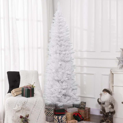 Homcom Arbre de Noël artificiel en forme de crayon de 7 pieds de haut avec base en acier, blanc|Homcom Arbre de Noël artificiel de 7 pi de haut avec base en acier, blanc
