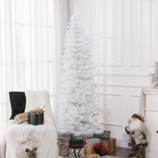 Homcom Arbre de Noël artificiel en forme de crayon de 7 pieds de haut avec base en acier, blanc|Homcom Arbre de Noël artificiel de 7 pi de haut avec base en acier, blanc