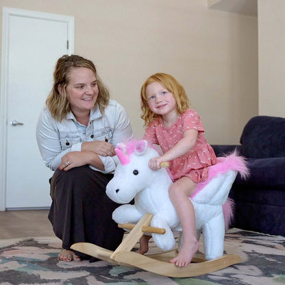 Qaba Kids Rocking Horse, Rocking Chair Nursery Plush Unicorn, Child Soft And Warm Ride On Toy With S|Qaba Cheval À Bascule Peluche Licorne Enfant Cheval À Bascule Doux Et Chaud Avec Chante Chanson Rose