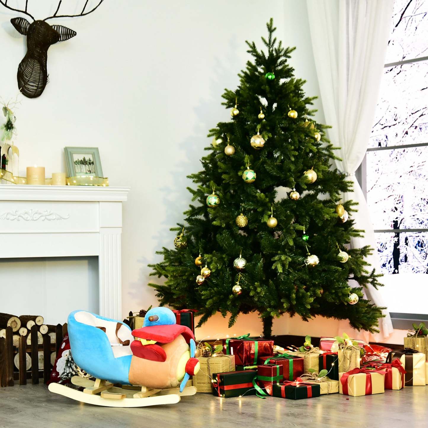 Qaba Kids Chaise Berçante en Bois Avion Jouet Pour Enfant Garçon&amp;Fille Avec Comptine|Qaba Siege A Bascule En Bois Pour Enfants Avec Comptine, Avion