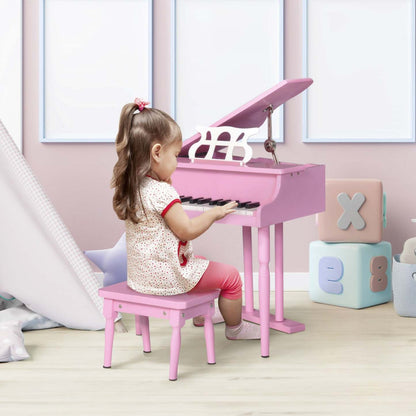 Homcom Piano Moderne Pour Enfants, 30 Touches, Ensemble De 2, Mini Jouet Pour Enfant, Piano À Queue Avec Pupitre Et Be