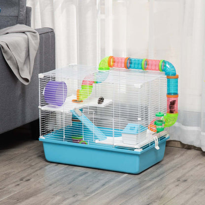 Pawhut Hamster Cage, Maison pour petits animaux, Cage à cochon d'Inde à 3 niveaux Gerbil Haven, Système de tubes de tunnel, W|Pawhut Grande Cage Pour Hamster A 3 Niveaux Avec Tubes Et Tunnels, Poignees De Transport Portables,