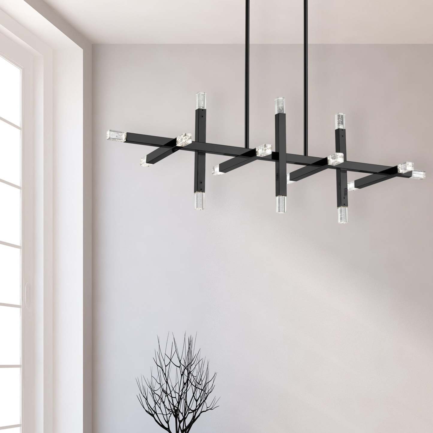 Dainolite Francesca Horizontal Chandelier 48w Matte Black Acrylic Diffuser Lamp|Lustre horizontal Francesca de Dainolite en acrylique qui diffuse la lumière, avec fini noir mat et ampoule de 48 W