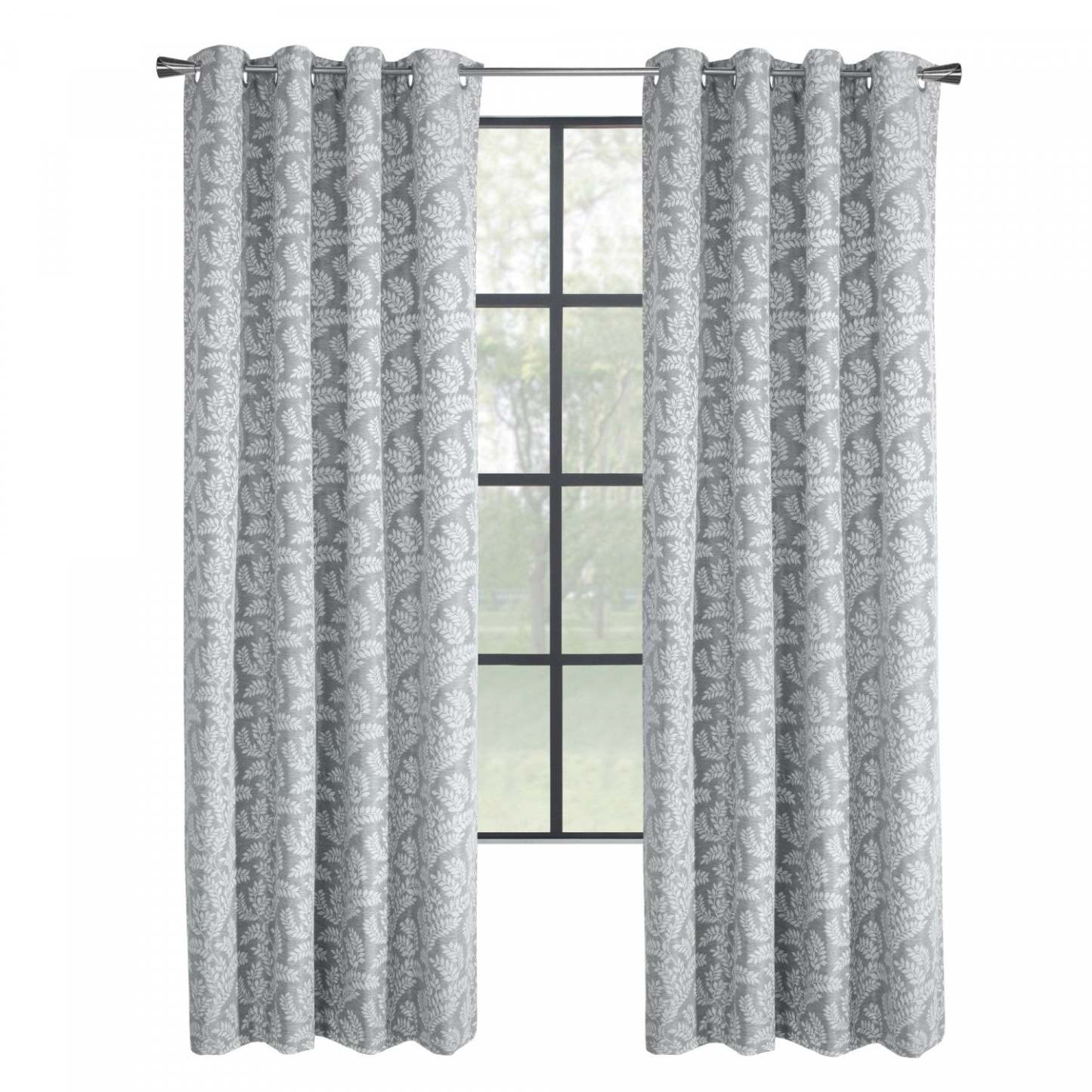 Thermaplus Patricia Silver Blackout Grommet Curtain Panel - 52 x 95|Panneau de rideau coupe-lumière à œillets Patricia argenté de Thermaplus - 52 x 95