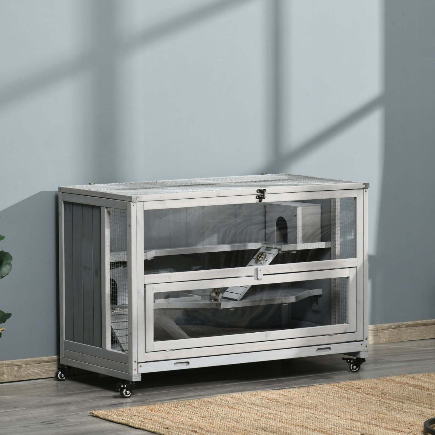 Pawhut Cage Pour Hamster à 3 Niveaux, Habitat Pour Petit Animal En Bois Avec Échelles, Cabanes, Roues, Tiroir|Pawhut Cage En Bois Extra Large Pour Hamster Et Aire De Jeux Avec 3 Échelles Et 2 Cabanes, Cage Pour